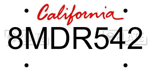 8MDR542 California License Plate
