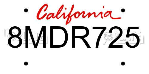 8MDR725 California License Plate