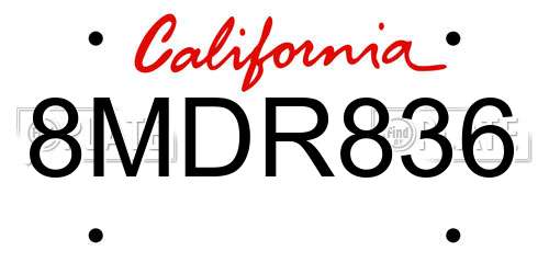 8MDR836 California License Plate