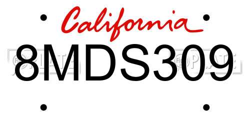 8MDS309 California License Plate