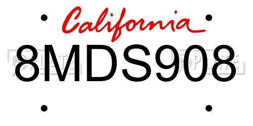8MDS908 California License Plate