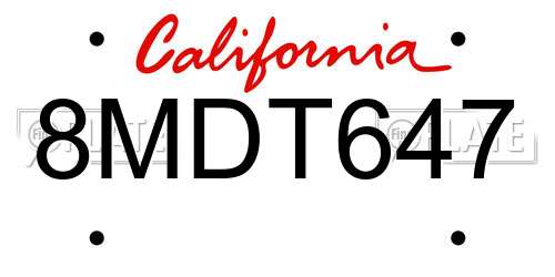 8MDT647 California License Plate