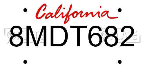 8MDT682 California License Plate
