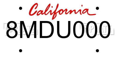 8MDU000 California License Plate