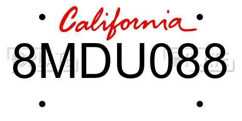 8MDU088 California License Plate