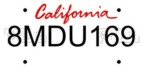 8MDU169 California License Plate