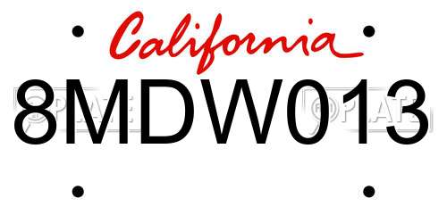 8MDW013 California License Plate