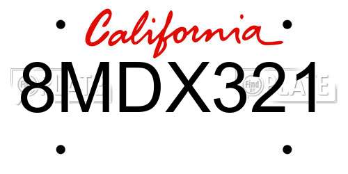 8MDX321 California License Plate