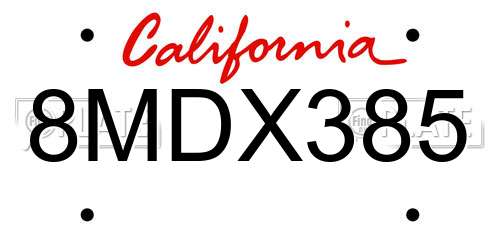8MDX385 California License Plate