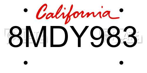 8MDY983 California License Plate