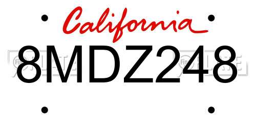 8MDZ248 California License Plate