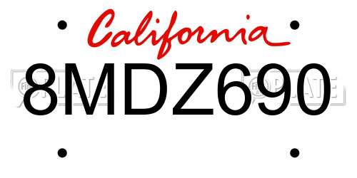8MDZ690 California License Plate