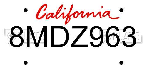 8MDZ963 California License Plate