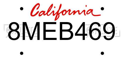 8MEB469 California License Plate