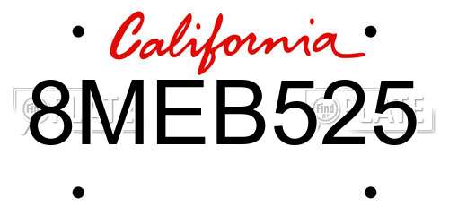 8MEB525 California License Plate