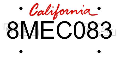 8MEC083 California License Plate