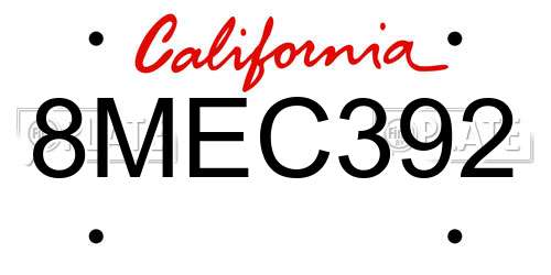 8MEC392 California License Plate