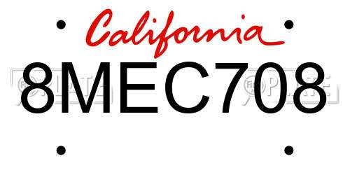 8MEC708 California License Plate