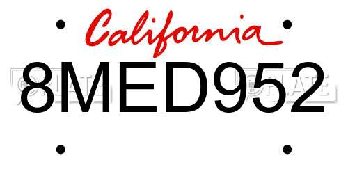 8MED952 California License Plate