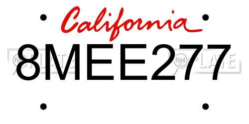 8MEE277 California License Plate