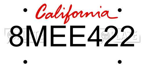 8MEE422 California License Plate