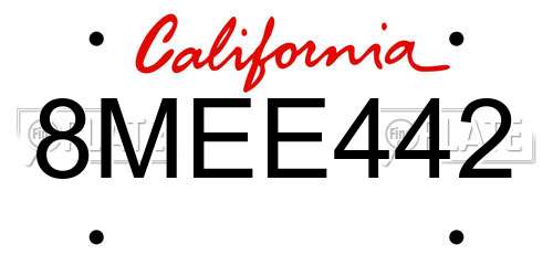 8MEE442 California License Plate