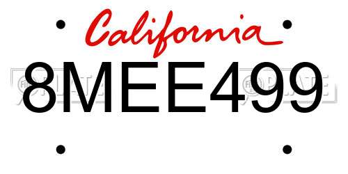 8MEE499 California License Plate