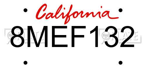 8MEF132 California License Plate