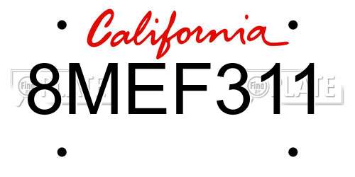 8MEF311 California License Plate