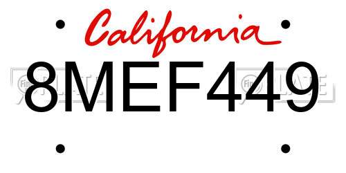 8MEF449 California License Plate