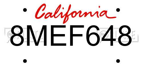8MEF648 California License Plate