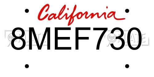 8MEF730 California License Plate