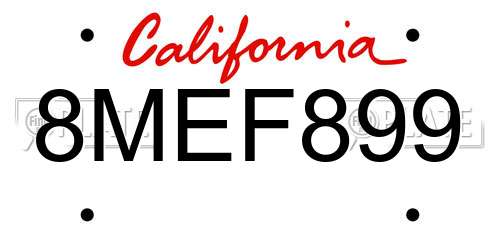 8MEF899 California License Plate