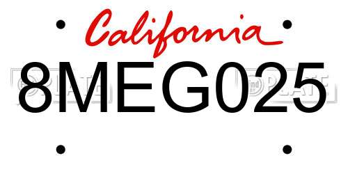 8MEG025 California License Plate