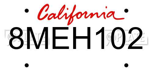 8MEH102 California License Plate