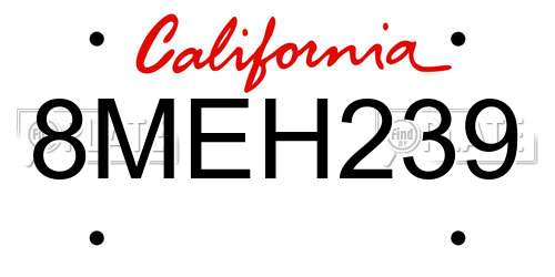 8MEH239 California License Plate