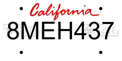 8MEH437 California License Plate