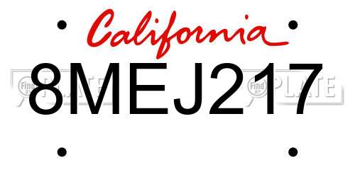 8MEJ217 California License Plate