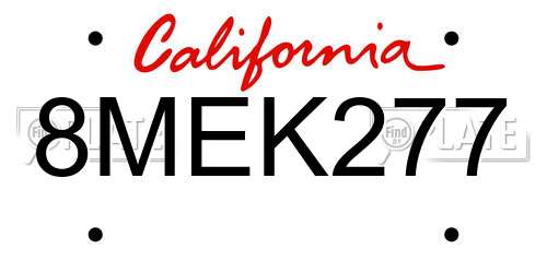 8MEK277 California License Plate