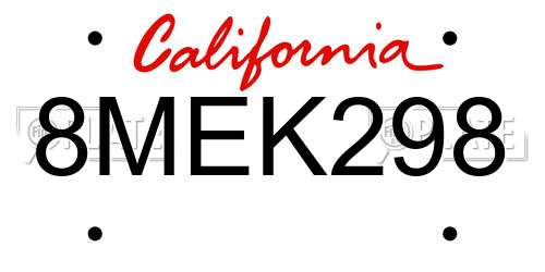 8MEK298 California License Plate
