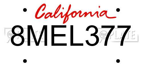 8MEL377 California License Plate