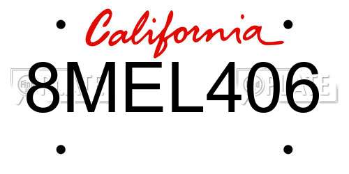 8MEL406 California License Plate