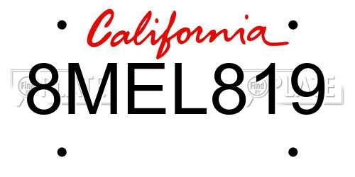 8MEL819 California License Plate