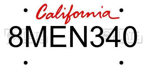8MEN340 California License Plate