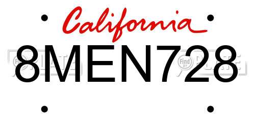 8MEN728 California License Plate