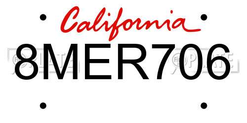 8MER706 California License Plate