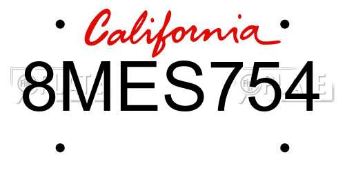 8MES754 California License Plate