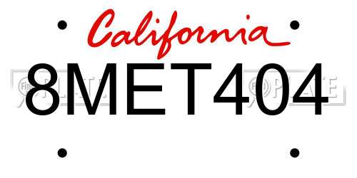 8MET404 California License Plate