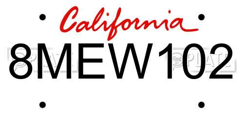 8MEW102 California License Plate