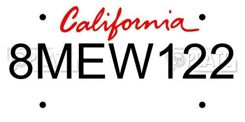 8MEW122 California License Plate